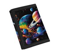 Rshubino Kids Leather Wallet for Boys Ages 4-18 Small Coins Purse for Children Trifold Wallet with Card Slots for Daily Use, Planets, Casual