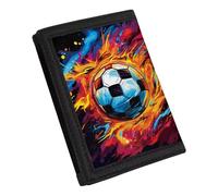 Rshubino Kids Wallet for Boys Teen Small Wallet for Kids Ages 4-18 Novelty Wallets with Coins Purse Cards Holders, Cartoon Fire Soccer, Casual