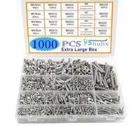 Rshuhx 1000pcs M3 M4 M5 M6 Nuts and Bolts Sets Round Head Allen Bolt 304 Stainless Steel Mechanical Screws Washers Nuts and Bolts Assortment Kit With Storage Box Hexagonal Wrench