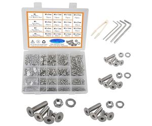 Rshuhx 1065pcs M2 M3 M4 M5 Nuts and Bolts Sets 304 Stainless Steel Flat Head Hex Socket Screws Assortment Kit Metric Bolts Nuts Washers Set With Storage Box for DIY Home Repair Car Furniture