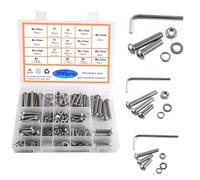 Rshuhx 300pcs Round head Bolts and Nuts and Washers Series set 304 Stainless steel M5 M6 M8 Hexagonal Cylindrical head Mechanical Bolts and nuts Classification box kit With hexagonal wrench