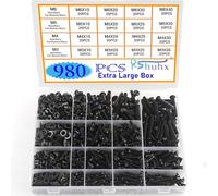 Rshuhx 980pcs M3 M4 M5 M6 Nuts and Bolts Sets Round Head Allen Bolt Mechanical Screws Black Washers Nuts and Bolts Assortment Kit DIY Industry Mechanical With Storage Box Hexagonal Wrench
