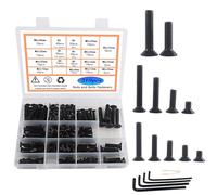 Rshuhx Black Flat head Bolts Nuts and Washers Series set Carbon steel material M5 M6 M8 Full Thread head Mechanical Bolts and nuts Classification box kit With Hexagonal wrench 310piece