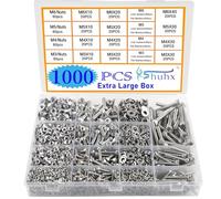 Rshuhx Ext Large Nuts and Bolts Set M3 M4 M5 M6 1000pcs Hexagon Socket Cap Screws 304 Stainless Steel Mechanical Screws Washers Nuts and Bolts Assortment Kit With Storage Box Hexagonal Wrench