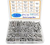 Rshuhx Ext Large Nuts and Bolts Sets M5 M6 M8 580pcs Hexagon Socket Cap Screws 304 Stainless Steel Mechanical Screws Washers Nuts and Bolts Assortment Kit With Storage Box Hexagonal Wrench