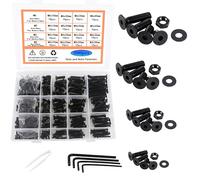 Rshuhx M3 M4 M5 M6 Black Flat head Bolt and Nut set Carbon steel material hexagon head Bolts and nuts washer set fully threaded mechanical fasteners (Comes with reusable storage box)500pieces