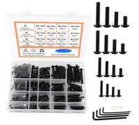 Rshuhx M3 M4 M5 M6 Black Round head Bolt and Nut set Carbon steel material Round Button Head Lens Head Hex Socket Screws fully Threaded Mechanical Fasteners with Wrench 500pieces