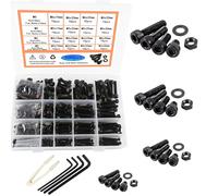 Rshuhx M3 M4 M5 M6 Hex Socket Bolt and Nut set Carbon steel Black Hex Socket bolts and nuts washer set Assortment kit Comes with reusable storage box (4 hex wrenches) 500pieces