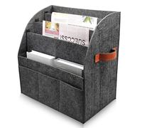 RSHVSMS Magazine Rack, Modern Collector, Foldable, Storage Stand for Large Felt Newspaper Baskets, Removable 4-Layer Divider, 3 Small Outer Pockets, Storage for Home and Office (Dark Grey)
