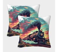 RSIUUODNF Steam Train Homeware Cushions 2pc set Invisible Zipper Decorative Throw Pillow for Sofa Couch Bedroom with Invisible Zipper 45x45cm