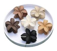 RSJ TRADERS-6 Pcs Small sizePlumeria Flower Hair Clips Set, Neutral Tones Collection, Matte finish Plastic Hair Accessories, White Black Brown Beige, Hawaiian Style Hair Claws forTeen girls and Women