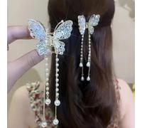 RSJ TRADERS-Latest stylish Korean Crystal Rhinestone Butterfly pearl hanging metal Bridal Wedding hair clawclips Hair accessories for Women and Girls