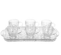 RSK Goods 7-Piece Clear Glass Tea Cup Set with Serving Tray - Elegant Crystal Design - 6 Small Glass Mugs for Tea, Coffee, Espresso, Turkish Tea - Heat-Resistant - Gift-Ready