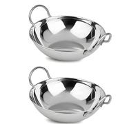 RSK Goods Stainless Steel Balti Dish- Traditional Indian Serving Bowl with Handles- Mirror Finish - Restaurant Style Curry (2, 21cm)