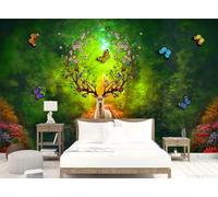 rskjdghshd 3D Landscape Wallpaper with Butterfly, Deer, and Trees for Coffee Shops and Restaurants, 3D, 300x210cm