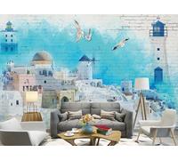 rskjdghshd Beautiful and Fresh Hand-Painted Ocean Lighthouse Wallpaper for Coffee Shop and Restaurant, 3D, 350x245cm