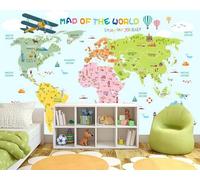 rskjdghshd Cartoon world map wallpaper background wall mural for living room, bedroom, cafe, 3D, 350x245cm
