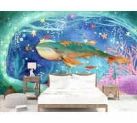 rskjdghshd Creative Watercolor Wallpaper with Big Fish and Whale in The Sky, Decorative Painting for Coffee Shop and Restaurant, 3D, 430x300cm