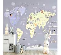 rskjdghshd Custom 3D Wall Mural Cartoon World Map Animal Wallpaper Children's Bedroom Indoor Background Wall Decor-300Cmx210Cm