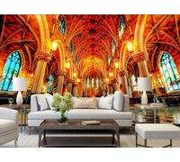 rskjdghshd European-Style Architecture Wallpaper, Church Palace, Living Room Decoration Painting, Coffee Shop Restaurant Mural, 3D, 350x245cm
