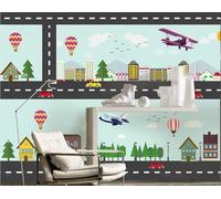 rskjdghshd Hand-Painted Cartoon City Traffic Road Decoration Painting Coffee Shop Restaurant Mural, 3D, 350x245cm