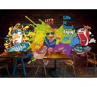 rskjdghshd Modern Graffiti Hip-Hop Music Wallpaper for Coffee Shops and Restaurants, 3D, 150x105cm