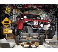 rskjdghshd Retro Brick Wall Wallpaper with car Passing Through The Wall, bar Decoration Painting, Coffee Shop Restaurant Mural, 3D, 200x140cm