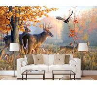 rskjdghshd Simple Hand-Painted Maple Leaf elk Wallpaper Living Room Decoration Painting Coffee Shop Restaurant Mural, 3D, 400x280cm