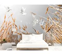 rskjdghshd Simple Wallpaper with Reeds and Wheat Ears, Small Fresh Flying Pigeon Decorative Painting, Coffee Shop Restaurant Mural, 3D, 400x280cm