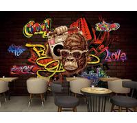 rskjdghshd Trendy Hip-hop Graffiti Music Themed Wallpaper for Coffee Shop and Restaurant, 3D, 430x300cm