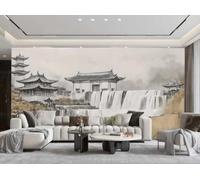rskjdghshd Wallpaper Abstract Art Hand-Painted Architecture Horse Head Wall Waterfall Landscape Painting TV Sofa Living Room Background Wall Restaurant Bedroom Study Room Mural,3D,250x175cm