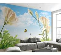 rskjdghshd Wallpaper Blue Sky and White Clouds, Flowers and Landscape Decoration Painting, Coffee Shop Restaurant Mural, 3D, 300x210cm