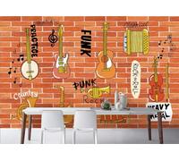 rskjdghshd Wallpaper Brick Wall Fashion Music Theme Guitar Decorative Painting Coffee Shop Restaurant Mural, 3D, 350x245cm