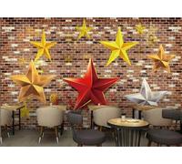 rskjdghshd Wallpaper Brick Wall Hand-Painted Colorful Five-Pointed Star Decorative Painting Coffee Shop Restaurant Mural, 3D, 350x245cm