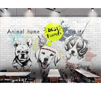 rskjdghshd Wallpaper Brick Wall Hand-Painted Dog pet Shop Decorative Painting Coffee Shop Restaurant Mural, 3D, 430x300cm