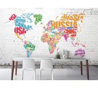 rskjdghshd Wallpaper Brick Wall Hand-Painted Simple Graffiti World map Decorative Painting Coffee Shop Restaurant Mural, 3D, 250x175cm