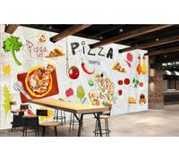 rskjdghshd Wallpaper Cement Wall Hand-Painted Cartoon Pizza Gourmet Theme Shopping Mall Western Restaurant Background Wall Mural Afternoon Tea Coffee Shop Wallpaper,3D,200x140cm