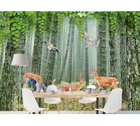 rskjdghshd Wallpaper Elk Landscape Painting 3D Green Tree Decoration Painting Coffee Shop Restaurant Mural, 3D, 250x175cm