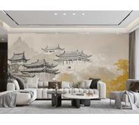 rskjdghshd Wallpaper Hand-Painted Art Architecture Pavilion Waterfall Landscape Painting TV Sofa Living Room Background Wall Restaurant Bedroom Study Room Mural,3D,250x175cm