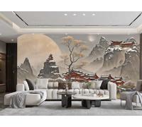 rskjdghshd Wallpaper Hand-Painted Art, Beautiful Pavilion, Snow Mountain Top, Landscape Painting, TV Sofa, Living Room Background Wall, Restaurant, Bedroom, Study Room Mural,3D,200x140cm