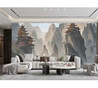 rskjdghshd Wallpaper Hand-Painted Art Mountain Flowing Water Pavilion Landscape Painting TV Sofa Living Room Background Wall Restaurant Bedroom Study Room Mural,3D,430x300cm
