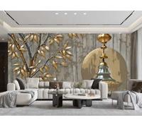 rskjdghshd Wallpaper Hand-Painted Art Nostalgic Brown Bamboo Waterfall Landscape Painting TV Sofa Living Room Background Wall Restaurant Bedroom Study Room Mural,3D,400x280cm
