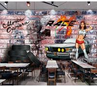rskjdghshd Wallpaper Hand-Painted Car Theme Graffiti Brick Wall Decorative Painting Coffee Shop Restaurant Mural, 3D, 150x105cm