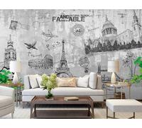 rskjdghshd Wallpaper Hand-Painted Cement Wall City Building Decorative Painting Coffee Shop Restaurant Mural, 3D, 350x245cm
