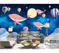 rskjdghshd Wallpaper Hand-Painted Dreamy Ocean Fish Decorative Painting Coffee Shop Restaurant Mural, 3D, 150x105cm