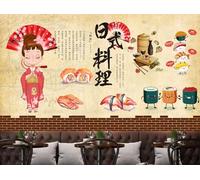 rskjdghshd Wallpaper Hand-Painted Fish Sushi Restaurant Decoration Painting Coffee Shop Restaurant Mural, 3D, 350x245cm