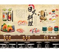 rskjdghshd Wallpaper Hand-Painted Fish Sushi Restaurant Decoration Painting Coffee Shop Restaurant Mural, 3D, 250x175cm
