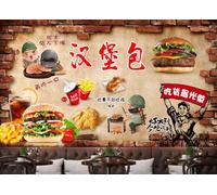 rskjdghshd Wallpaper Hand-Painted Fried Chicken Hamburger Fast Food Restaurant Decorative Painting Coffee Shop Restaurant Mural, 3D, 400x280cm