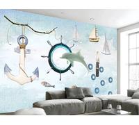 rskjdghshd Wallpaper Hand-Painted Ink Dolphin Simple Landscape Decoration Painting Coffee Shop Restaurant Mural, 3D, 430x300cm