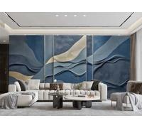 rskjdghshd Wallpaper Hand-Painted Modern Sea Blue Artistic Corrugated Line Pattern Painting TV Sofa Living Room Background Wall Restaurant Bedroom Study Room Mural,3D,200x140cm